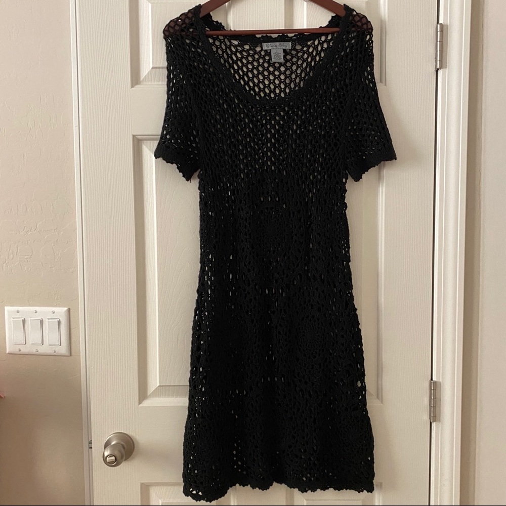 Olivia Sky Black Crochet Dress Large
